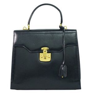 Gucci Vintage Lady Lock Top Handle Bag Leather Navy Leather Handbag (Pre-Owned)